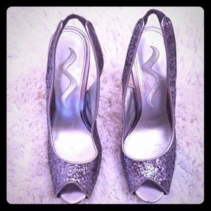Nina Silver Glitter Slingback Heels